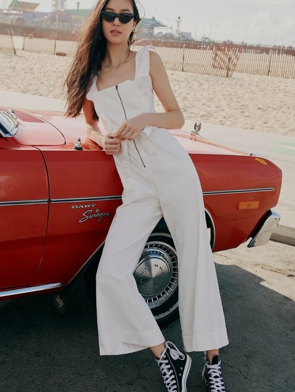 Free People Cream Wide-Leg Jumpsuit with Front Zip